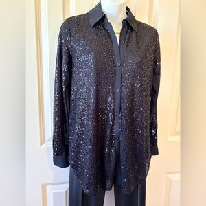 NWT, Black Sequin Button-Up Top, Size XS